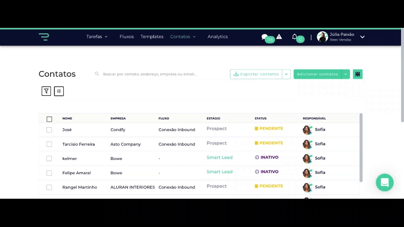 Como selecionar contatos na base de contatos Reev